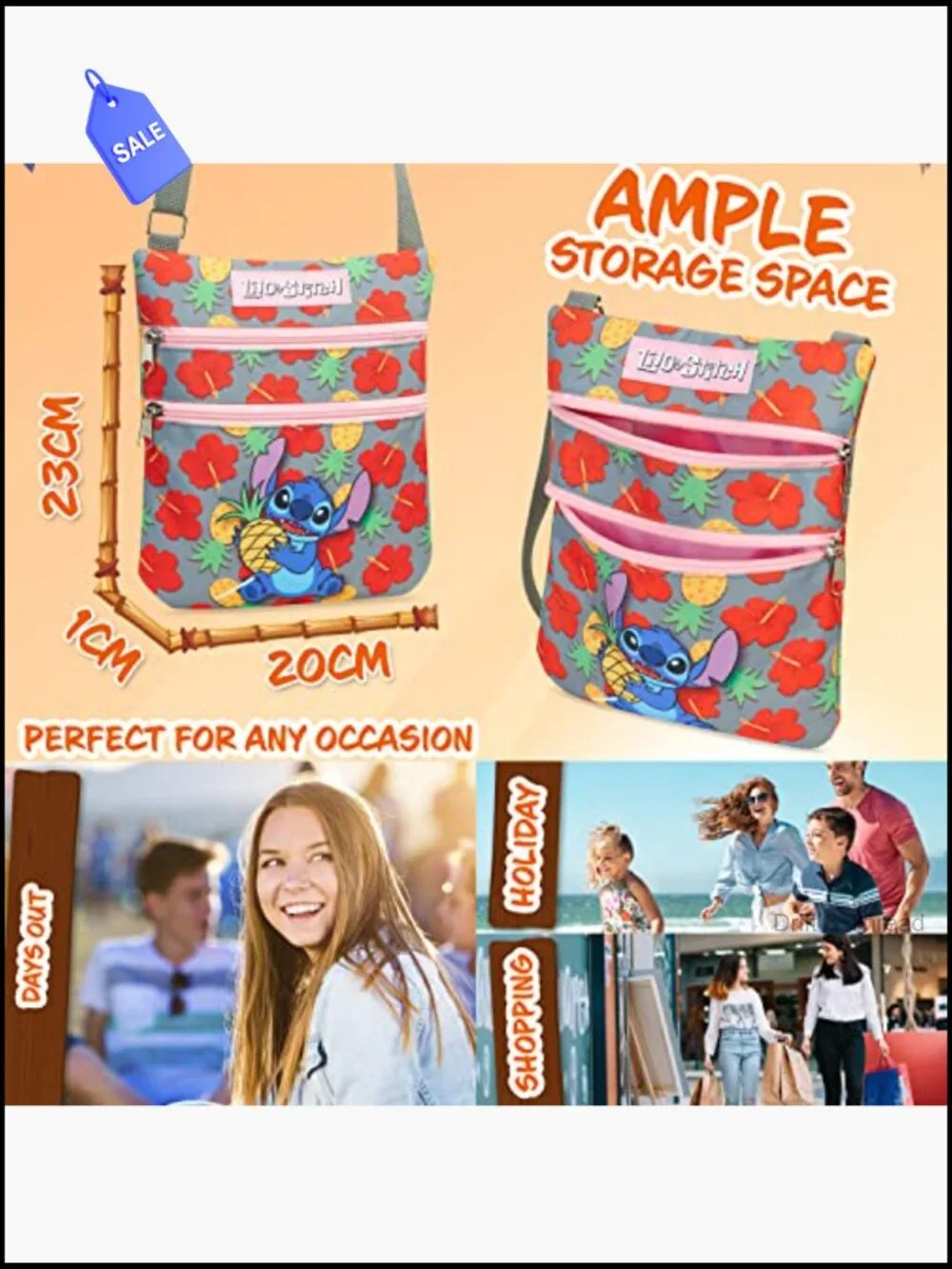 Adjustable Crossbody Bag with Zipper Closure, Polyester, for Girls Teens